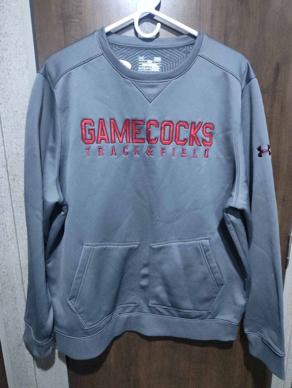 Under Armour Gray Crewneck Sweatshirt with Red Gamecocks Embroidery